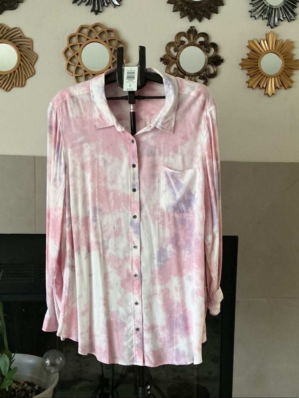 torrid Pink and White Tie-Dye Button-Down Collared Shirt
